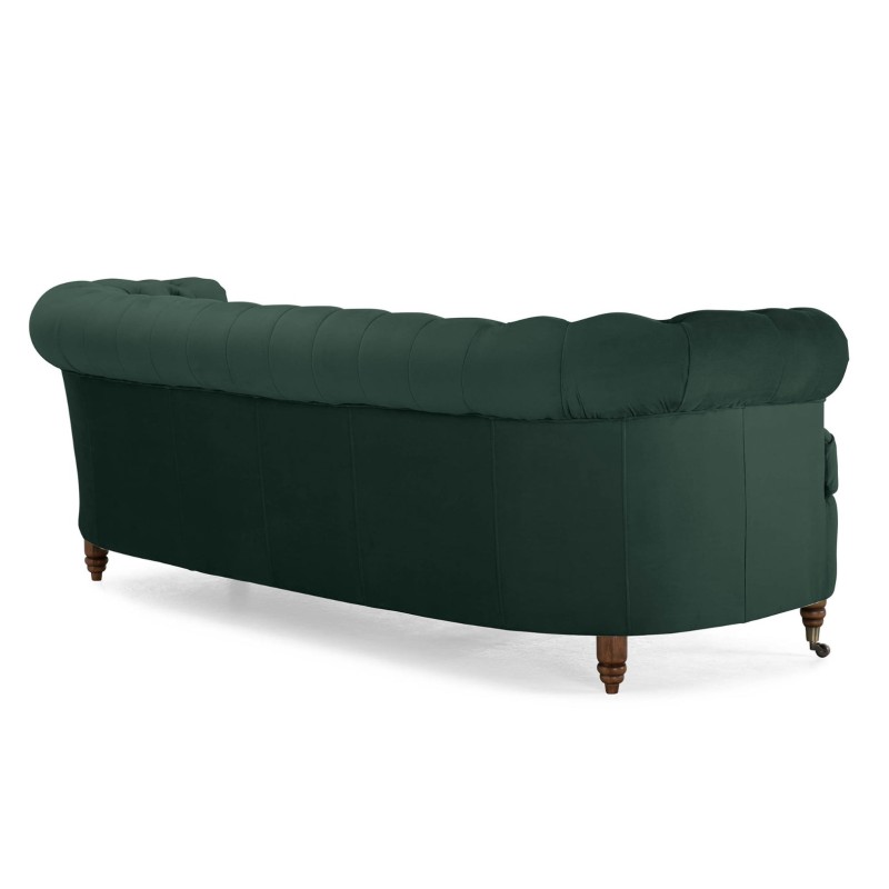 Chesterfield Deluxe 3-θέσιoς Κυρτός Καναπές Βελούδο Σκούρο Πράσινο 230x86x80cm