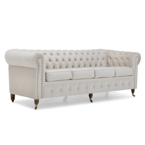 Chesterfiled Deluxe Καναπές 4θέσιος Βελούδο Μπεζ 	238×86×80cm