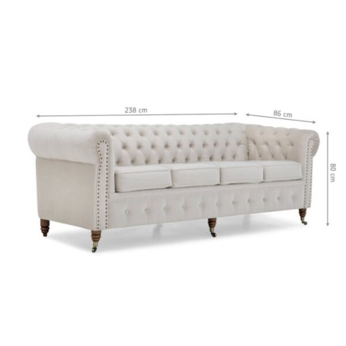 Chesterfiled Deluxe Καναπές 4θέσιος Βελούδο Μπεζ 	238×86×80cm