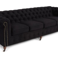 Chesterfiled Deluxe Καναπές 4θέσιος Βελούδο Μαύρο 238×86×80cm