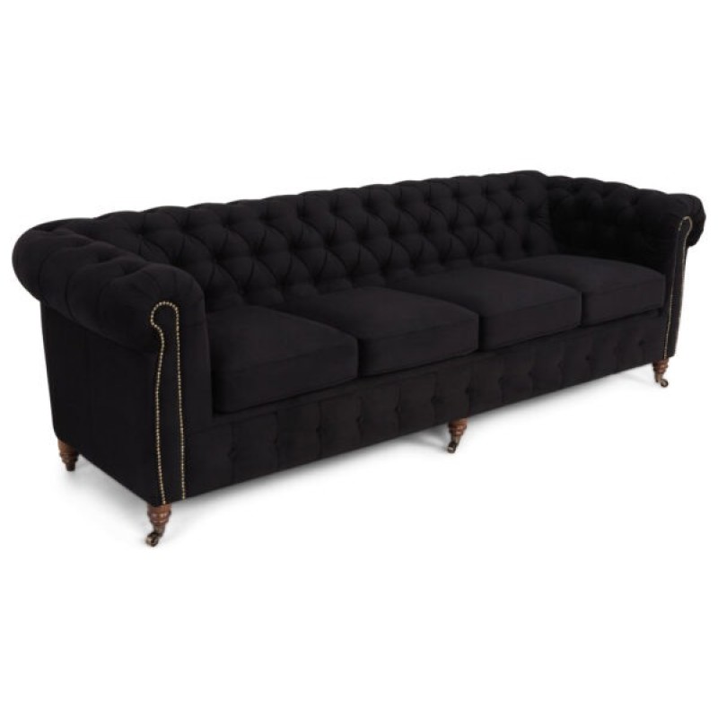Chesterfiled Deluxe Καναπές 4θέσιος Βελούδο Μαύρο 238×86×80cm