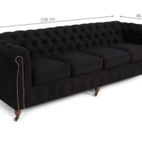 Chesterfiled Deluxe Καναπές 4θέσιος Βελούδο Μαύρο 238×86×80cm