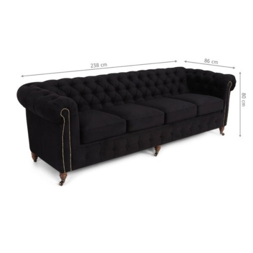Chesterfiled Deluxe Καναπές 4θέσιος Βελούδο Μαύρο 238×86×80cm