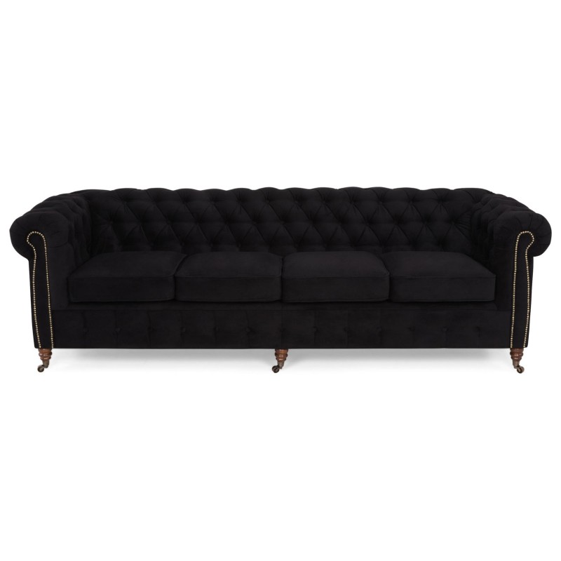 Chesterfiled Deluxe Καναπές 4θέσιος Βελούδο Μαύρο 238×86×80cm