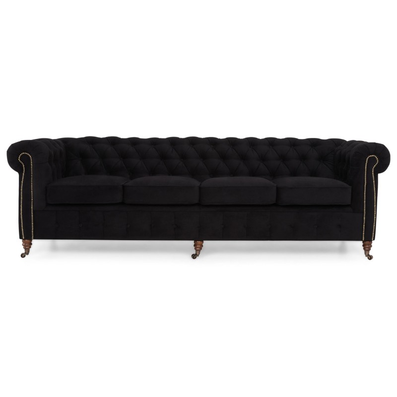Chesterfiled Deluxe Καναπές 4θέσιος Βελούδο Μαύρο 238×86×80cm