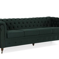 Chesterfiled Deluxe Καναπές 4θέσιος Βελούδο Σκούρο Πράσινο 238×86×80cm