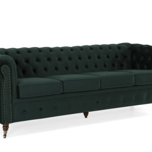 Chesterfiled Deluxe Καναπές 4θέσιος Βελούδο Σκούρο Πράσινο 238×86×80cm
