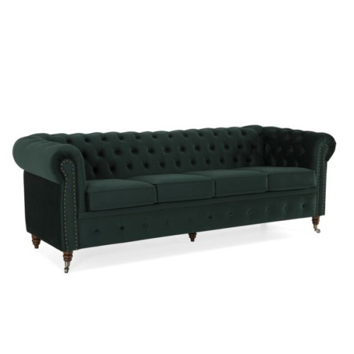 Chesterfiled Deluxe Καναπές 4θέσιος Βελούδο Σκούρο Πράσινο 238×86×80cm