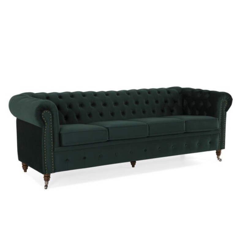 Chesterfiled Deluxe Καναπές 4θέσιος Βελούδο Σκούρο Πράσινο 238×86×80cm