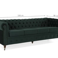 Chesterfiled Deluxe Καναπές 4θέσιος Βελούδο Σκούρο Πράσινο 238×86×80cm