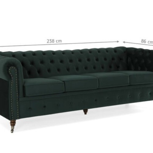 Chesterfiled Deluxe Καναπές 4θέσιος Βελούδο Σκούρο Πράσινο 238×86×80cm