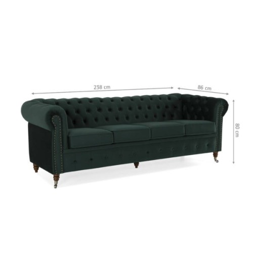 Chesterfiled Deluxe Καναπές 4θέσιος Βελούδο Σκούρο Πράσινο 238×86×80cm
