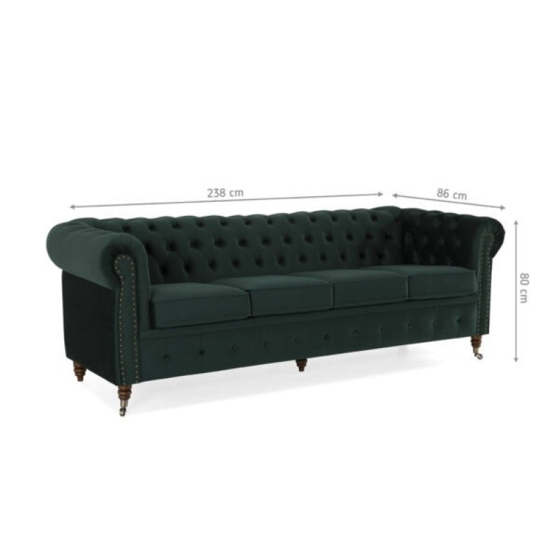 Chesterfiled Deluxe Καναπές 4θέσιος Βελούδο Σκούρο Πράσινο 238×86×80cm