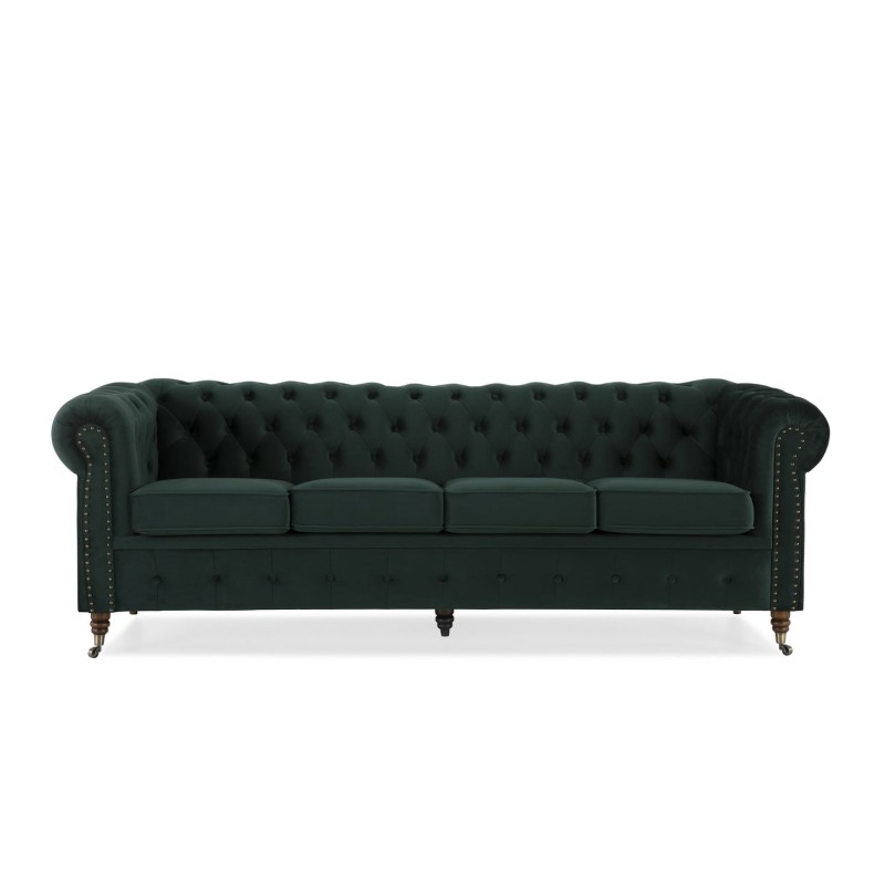 Chesterfiled Deluxe Καναπές 4θέσιος Βελούδο Σκούρο Πράσινο 238×86×80cm