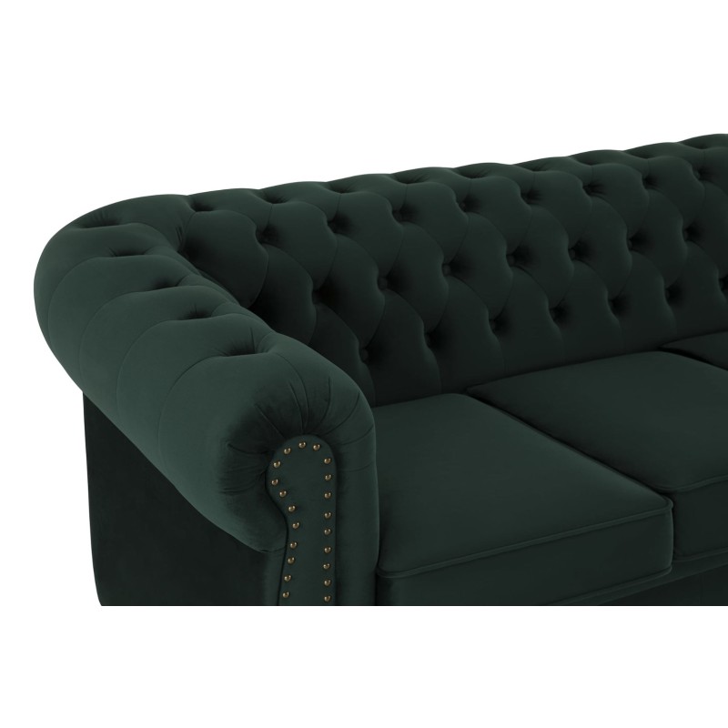 Chesterfiled Deluxe Καναπές 4θέσιος Βελούδο Σκούρο Πράσινο 238×86×80cm