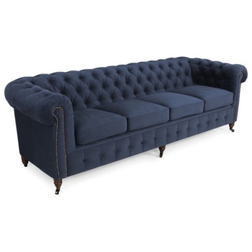 Chesterfiled Deluxe Καναπές 4θέσιος Βελούδο Μπλε 238×86×80cm