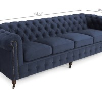 Chesterfiled Deluxe Καναπές 4θέσιος Βελούδο Μπλε 238×86×80cm