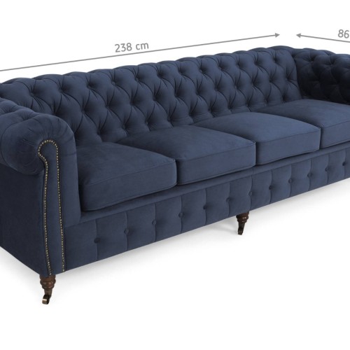 Chesterfiled Deluxe Καναπές 4θέσιος Βελούδο Μπλε 238×86×80cm