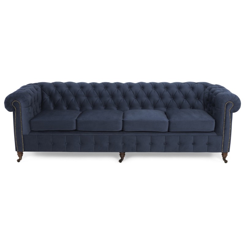 Chesterfiled Deluxe Καναπές 4θέσιος Βελούδο Μπλε 238×86×80cm