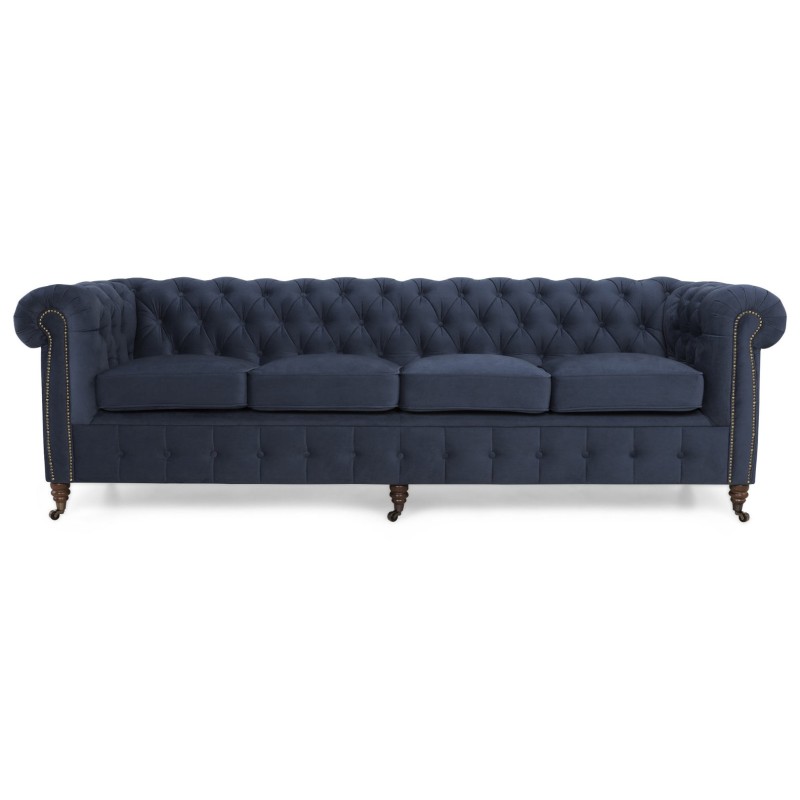 Chesterfiled Deluxe Καναπές 4θέσιος Βελούδο Μπλε 238×86×80cm