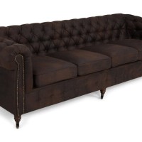 Chesterfiled Deluxe Καναπές 4θέσιος Ύφασμα με Όψη Δέρματος Vintage Καφέ 238×86×80εκ
