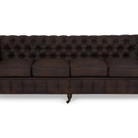 Chesterfiled Deluxe Καναπές 4θέσιος Ύφασμα με Όψη Δέρματος Vintage Καφέ 238×86×80εκ