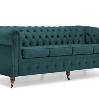 Chesterfiled Deluxe Καναπές 4θέσιος Βελούδο Πετρόλ 238×86×80cm