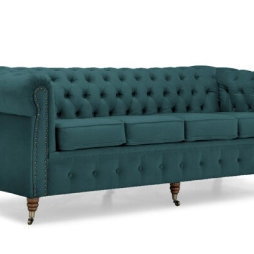 Chesterfiled Deluxe Καναπές 4θέσιος Βελούδο Πετρόλ 238×86×80cm