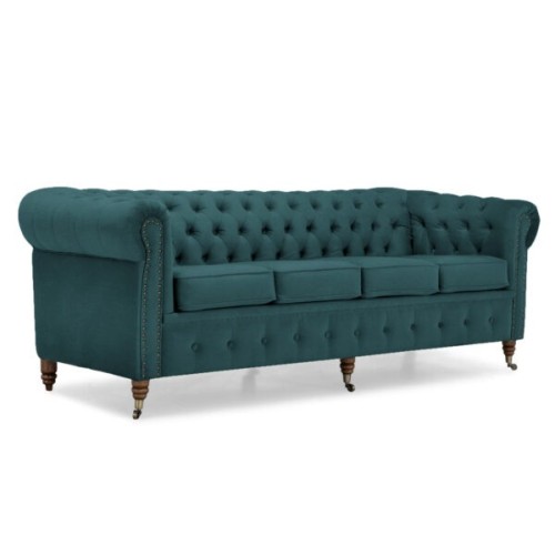 Chesterfiled Deluxe Καναπές 4θέσιος Βελούδο Πετρόλ 238×86×80cm