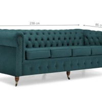 Chesterfiled Deluxe Καναπές 4θέσιος Βελούδο Πετρόλ 238×86×80cm