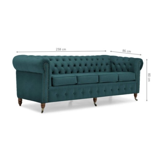 Chesterfiled Deluxe Καναπές 4θέσιος Βελούδο Πετρόλ 238×86×80cm