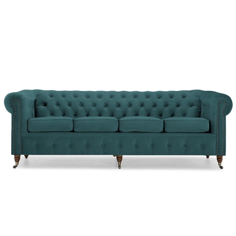 Chesterfiled Deluxe Καναπές 4θέσιος Βελούδο Πετρόλ 238×86×80cm
