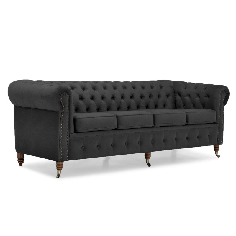 Chesterfiled Deluxe Καναπές 4θέσιος Βελούδο Γκρι 238×86×80cm
