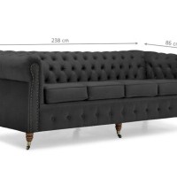 Chesterfiled Deluxe Καναπές 4θέσιος Βελούδο Γκρι 238×86×80cm