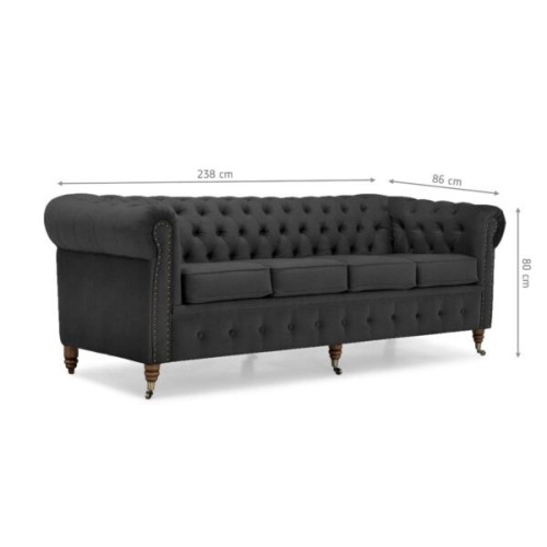 Chesterfiled Deluxe Καναπές 4θέσιος Βελούδο Γκρι 238×86×80cm