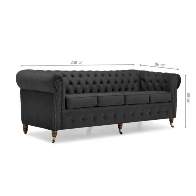 Chesterfiled Deluxe Καναπές 4θέσιος Βελούδο Γκρι 238×86×80cm