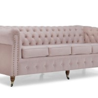 Chesterfiled Deluxe Καναπές 4θέσιος Βελούδο Ροζ Γιασεμί 238×86×80cm