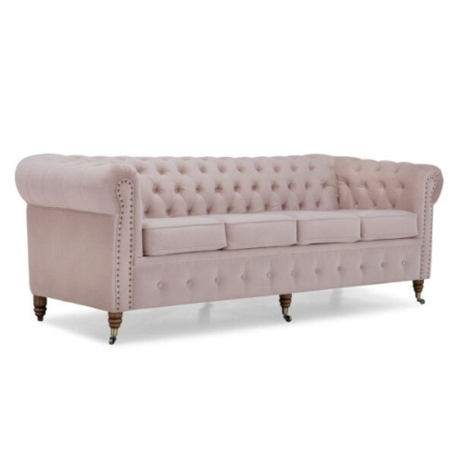 Chesterfiled Deluxe Καναπές 4θέσιος Βελούδο Ροζ Γιασεμί 238×86×80cm