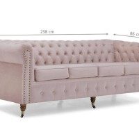 Chesterfiled Deluxe Καναπές 4θέσιος Βελούδο Ροζ Γιασεμί 238×86×80cm