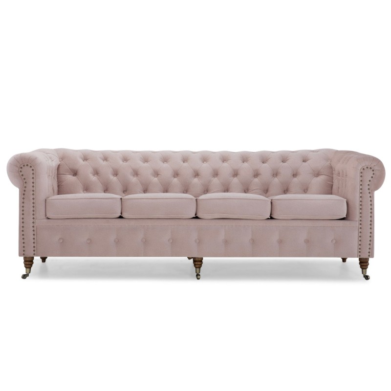 Chesterfiled Deluxe Καναπές 4θέσιος Βελούδο Ροζ Γιασεμί 238×86×80cm