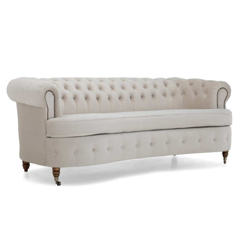 Chesterfield Deluxe 3-θέσιoς Κυρτός Καναπές Βελούδο Μπεζ 230x86x80cm