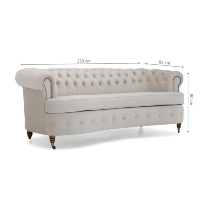Chesterfield Deluxe 3-θέσιoς Κυρτός Καναπές Βελούδο Μπεζ 230x86x80cm