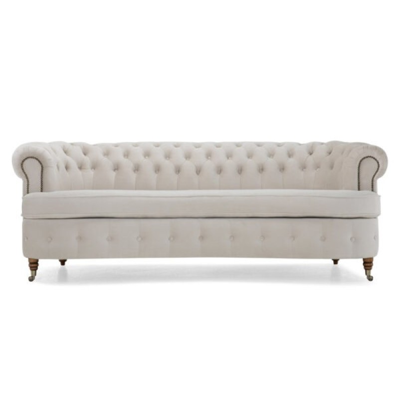 Chesterfield Deluxe 3-θέσιoς Κυρτός Καναπές Βελούδο Μπεζ 230x86x80cm