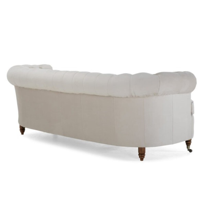 Chesterfield Deluxe 3-θέσιoς Κυρτός Καναπές Βελούδο Μπεζ 230x86x80cm