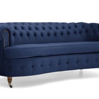 Chesterfield Deluxe 3-θέσιoς Κυρτός Καναπές Βελούδο Μπλε 230x86x80cm