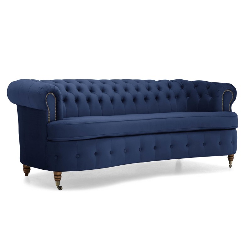Chesterfield Deluxe 3-θέσιoς Κυρτός Καναπές Βελούδο Μπλε 230x86x80cm