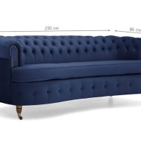 Chesterfield Deluxe 3-θέσιoς Κυρτός Καναπές Βελούδο Μπλε 230x86x80cm