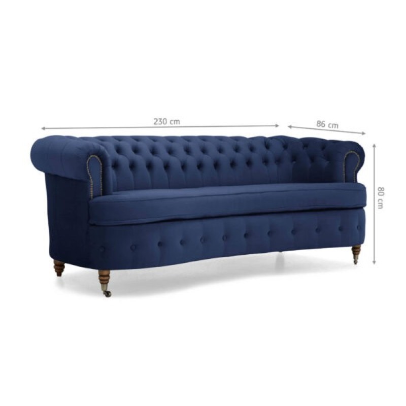 Chesterfield Deluxe 3-θέσιoς Κυρτός Καναπές Βελούδο Μπλε 230x86x80cm