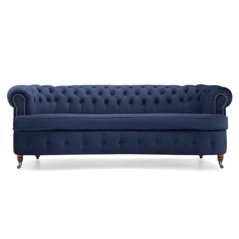 Chesterfield Deluxe 3-θέσιoς Κυρτός Καναπές Βελούδο Μπλε 230x86x80cm