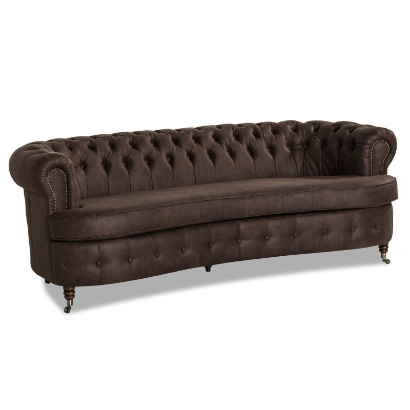 Chesterfield Deluxe 3-θέσιoς Κυρτός Καναπές Vintage Όψη Δέρματος Σκούρο Καφέ 230x86x80cm